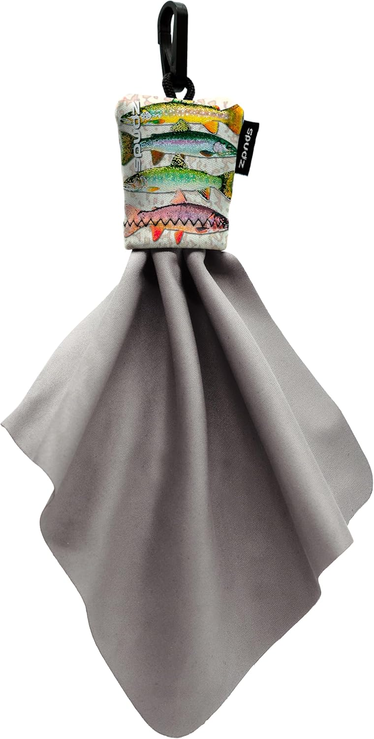 SPUDZ Classic Microfiber Lens Cleaner – Clip-On Pouch, Washable – for Binoculars, Scopes, Glasses, Screens | Fish Assort, 6 x 6 Inch