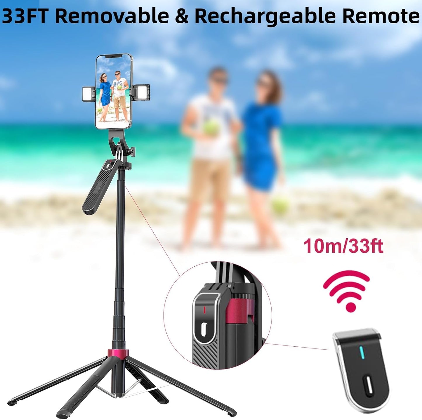 WOVTE 71" Selfie Stick with 2 Lights, Extendable Stand for iPhone, Selfie Stick with Remote, Portable Phone Tripod for Cell Phone Compatible with iPhone/Android, Camera & GoPro