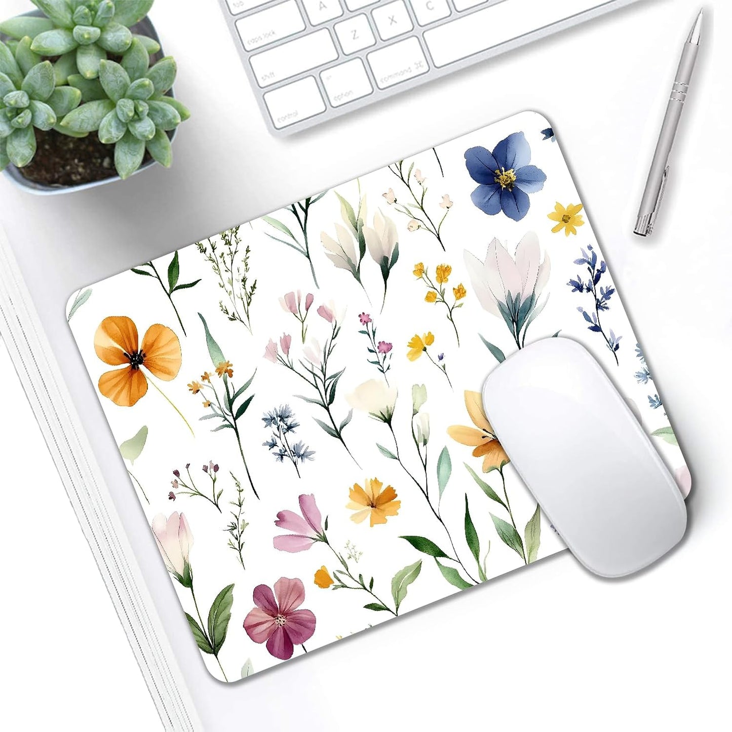 Mouse Pad, Cute Wildflowers Flowers Mouse Pads for Desk, 9.5" x 7.9" Non-Slip Rubber Base Computer Mousepad with Women, Portable Square Design for Wireless Mouse and Pad Laptop Office & Travel