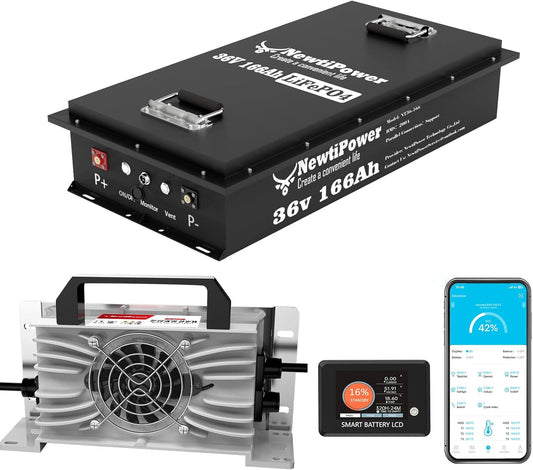 36V 166Ah Golf Cart Lithium LiFePO4 Battery with Charger and 200A BMS Grade A Cells Deep Cycle Rechargeable Battery,10000+ Cycles,Perfect for Golf Cart,Off Grid Applications (36V 166Ah-GC)