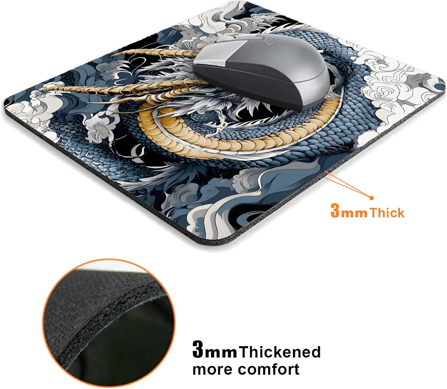 Japanese Anime Dragon Mouse Pads for Desk, Portable Wireless Computer Mouse pad Small Design with Women, Non-Slip Rubber Base Laptop Mousepad 9.5" x 7.9" Smooth Surface for Office & Travel