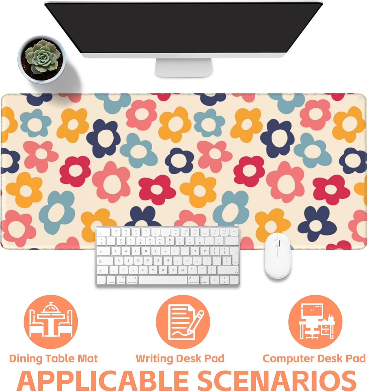 Mouse Pad Large Vintage Flowers Non-Slip Game Desk Mat with Stitched Edge Laptop Keyboard Desk Pad for Work Home Gaming (35.4 x 15.7 Inches)