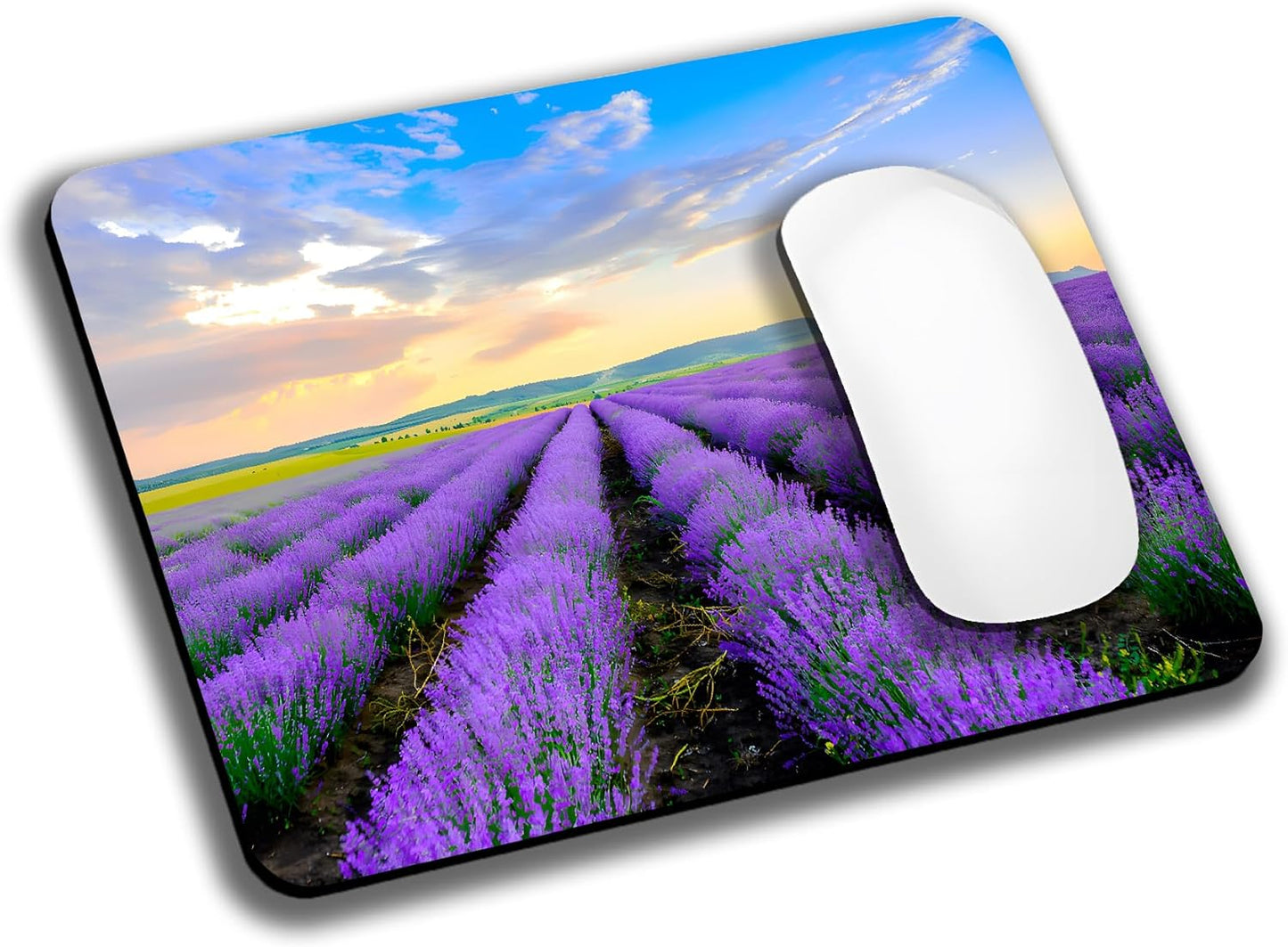 Purple Lavender Landscape Mouse Pads for Desk, Portable Wireless Computer Mouse pad Small Design with Women, Non-Slip Rubber Base Laptop Mousepad 9.5" x 7.9" Smooth Surface for Office & Travel
