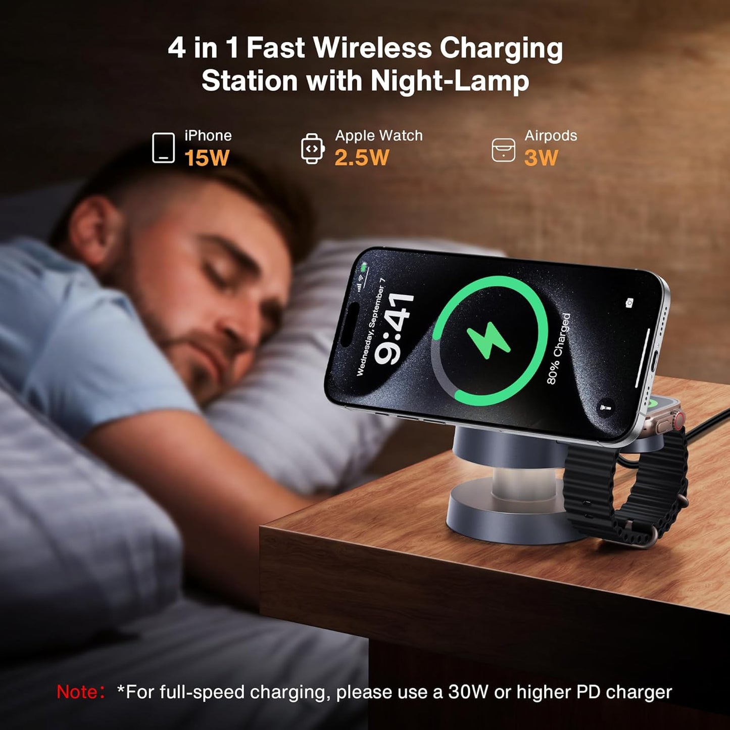 iVANKY 15W Fast 4 in 1 Wireless Charging Station with Mushroom Light for MagSafe Magnetic Charger, 22.5W Travel Stand, 3 in 1 Charge for iPhone 17 16 15 to X Pro Max Plus Air, Apple iWatch, Airpods