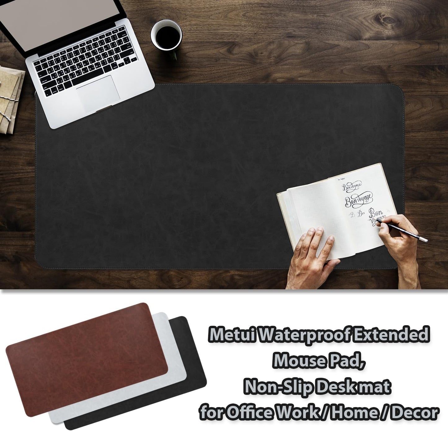 Leather Desk pad for Computer and laptops, Ideal for Gaming and Office use, Large Mouse pad and Keyboard mat,Desk mat Special for Man. A complimentary Wrist pad and Phone Stand.(Black, 15.7"x 31.5")