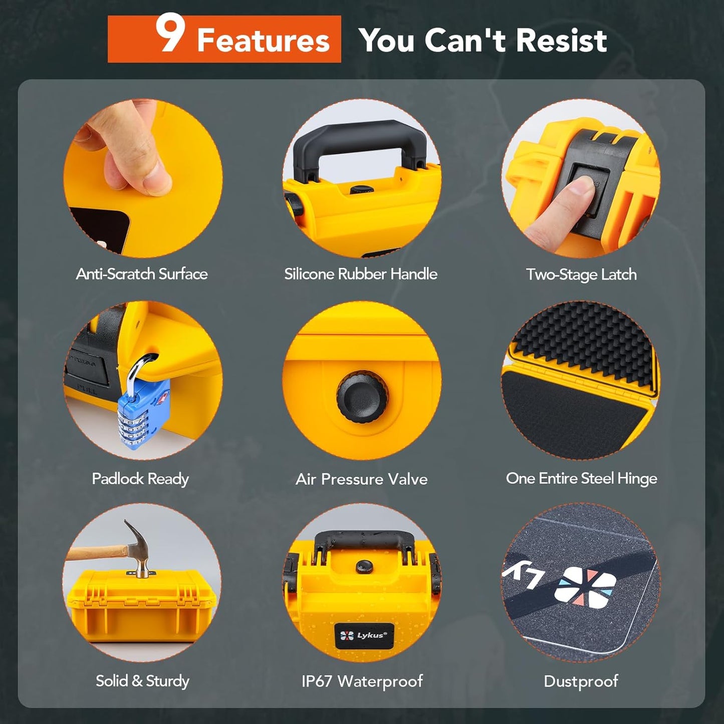 Lykus HC-3310 Waterproof Hard Case with Customizable Foam Insert, Interior Size 12.99x8.27x5.31 in, Suitable for pistol,camera,lens,drone,mic,flashlight,telescope,action cam,electronics,tools,and more