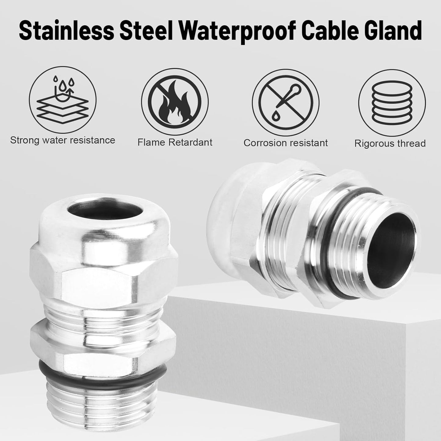 NPT 1/4" Stainless Steel Waterproof Cable Gland IP68 Waterproof Cable Gland Adjustable 4-8mm Cable Gland Protectors - 2 Pcs