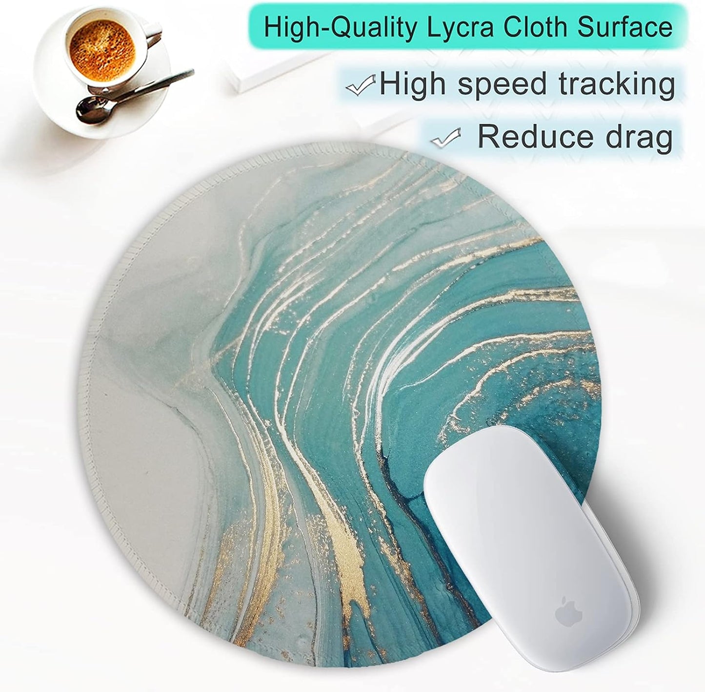 ITNRSIIET Round Mouse Pad with Stitched Edge Premium-Textured Waterproof Non-Slip Rubber Base Desktop Protection Mat Diameter 8.7 inches, Annual Ring Marbling