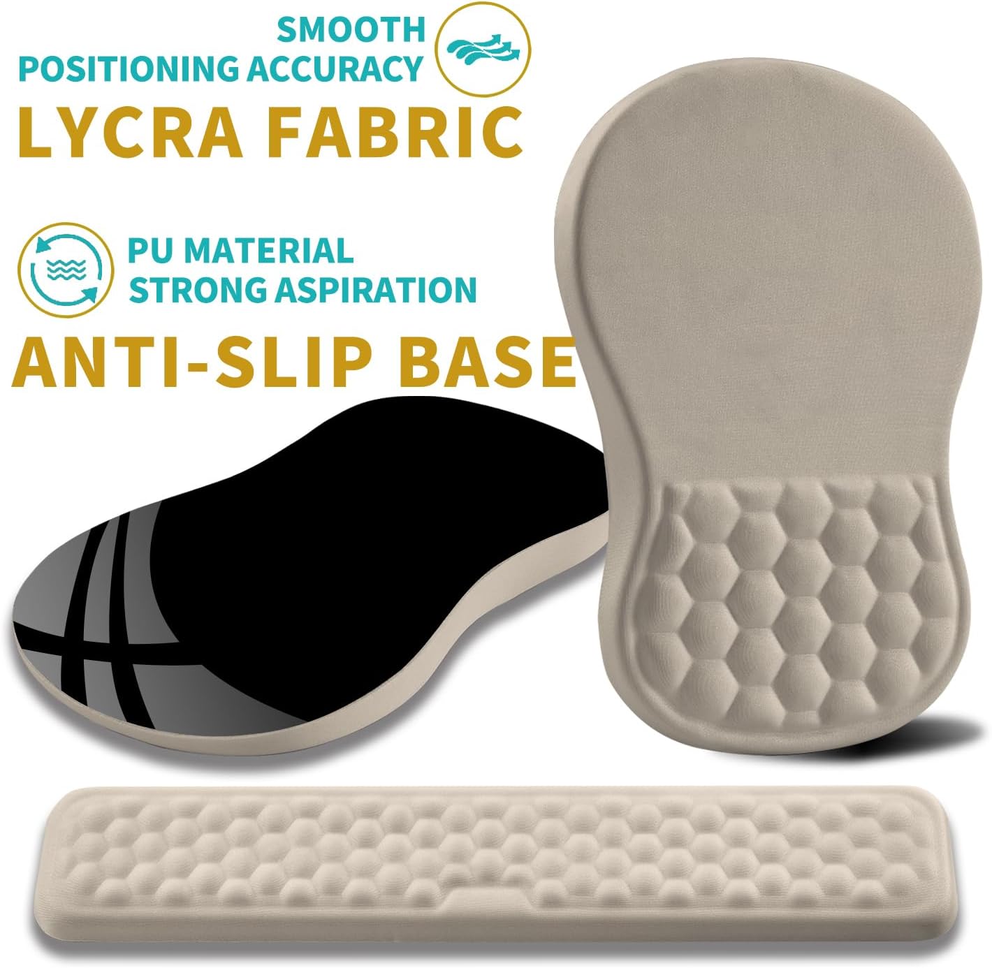 Hokafenle 2 in 1 Ergonomic Mouse Pad Wrist Support & Wrist Rest for Computer Keyboard Set, with Relieve Carpal Tunnel Pain Massage Bulge and Full Memory Gel Design (2In1 Set - Apricot)