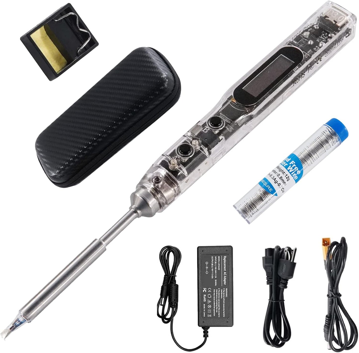 68W Electric Soldering Iron,SEQURE SI012 Pro Outdoor Portable Solder Iron, OLED Screen Digital Soldering Tools, Auto Start Heating, XT60 Cable,19V Adapter, Storage Bag, Tin Wire - TS D24