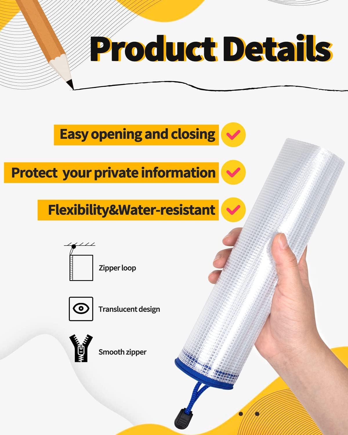 SUNEE Plastic Mesh Zipper Pouch 10x14 in (6 Colors, 12 Packs),Extra Large Water-Resistant Zip Bag for School Office Supplies, Puzzles & Games Organizing Storage