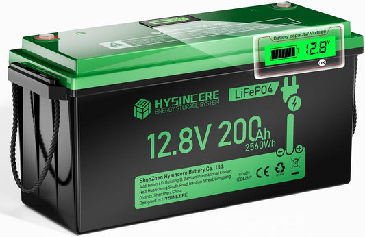 12V 200Ah LiFePO4 Lithium Battery with 2560Wh Energy, Built-in 200A BMS, Discharge Current (3S) up to 400A, 10 Years Lifetime 15000+ Cycles, Perfect for RV Solar Energy Storage Marine Trolling Motor