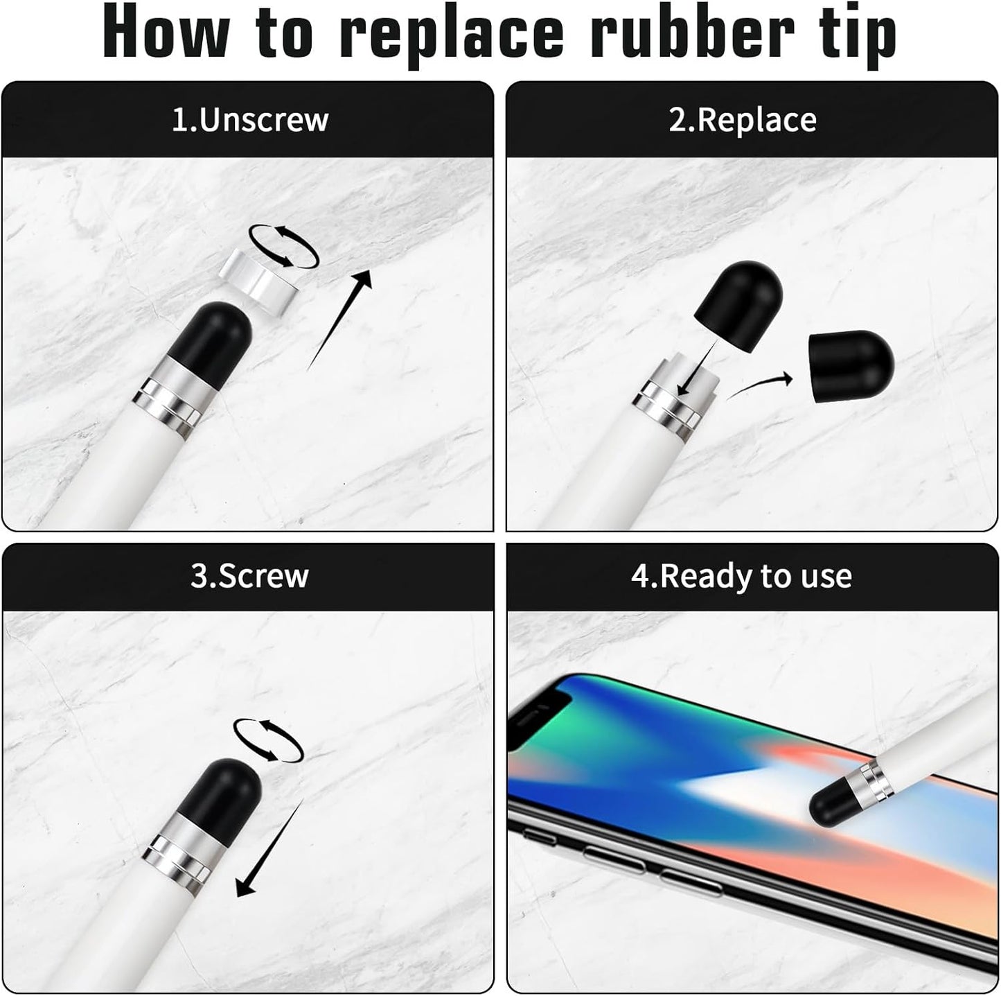 50Pcs Replacement Nibs for Touch Screen Pen, Rubber Tips for Stylus Pens, Soft, No Scratches, Sensitivity and Precision, Universal Stylus Ends (0.24inch/6mm)