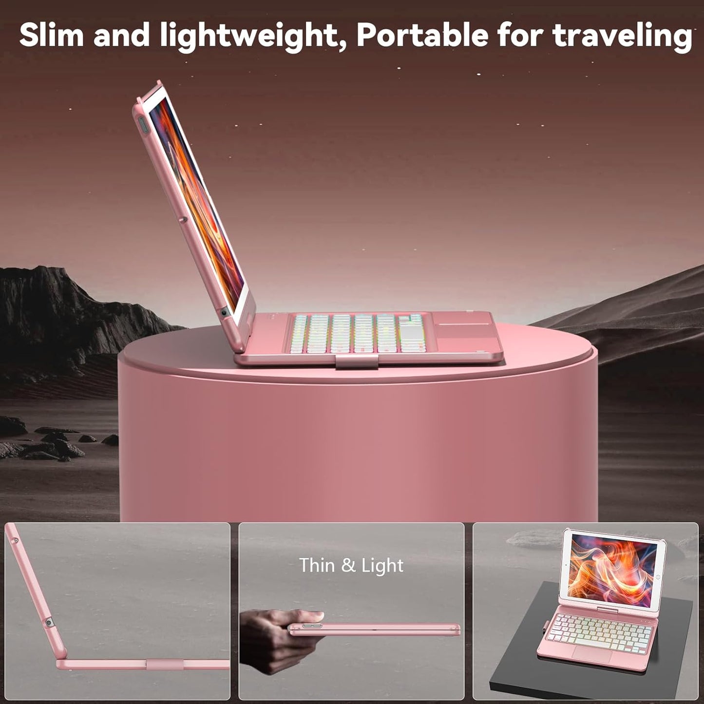 Keyboard Case for iPad 10.2 - iPad Keyboard 9th Generation & 8th & 7th Gen - Touch Keyboard - 360° Rotatable Protective Cover with Apple Pencil Holder - Backlight Wireless Keyboard - iPad 9 Keyboard