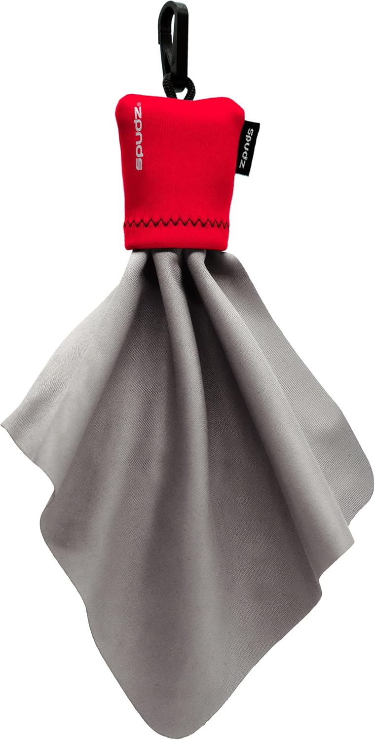 SPUDZ Classic Microfiber Lens Cleaner – Clip-On Pouch, Washable – for Binoculars, Scopes, Glasses, Screens | Red, 6 x 6 Inch