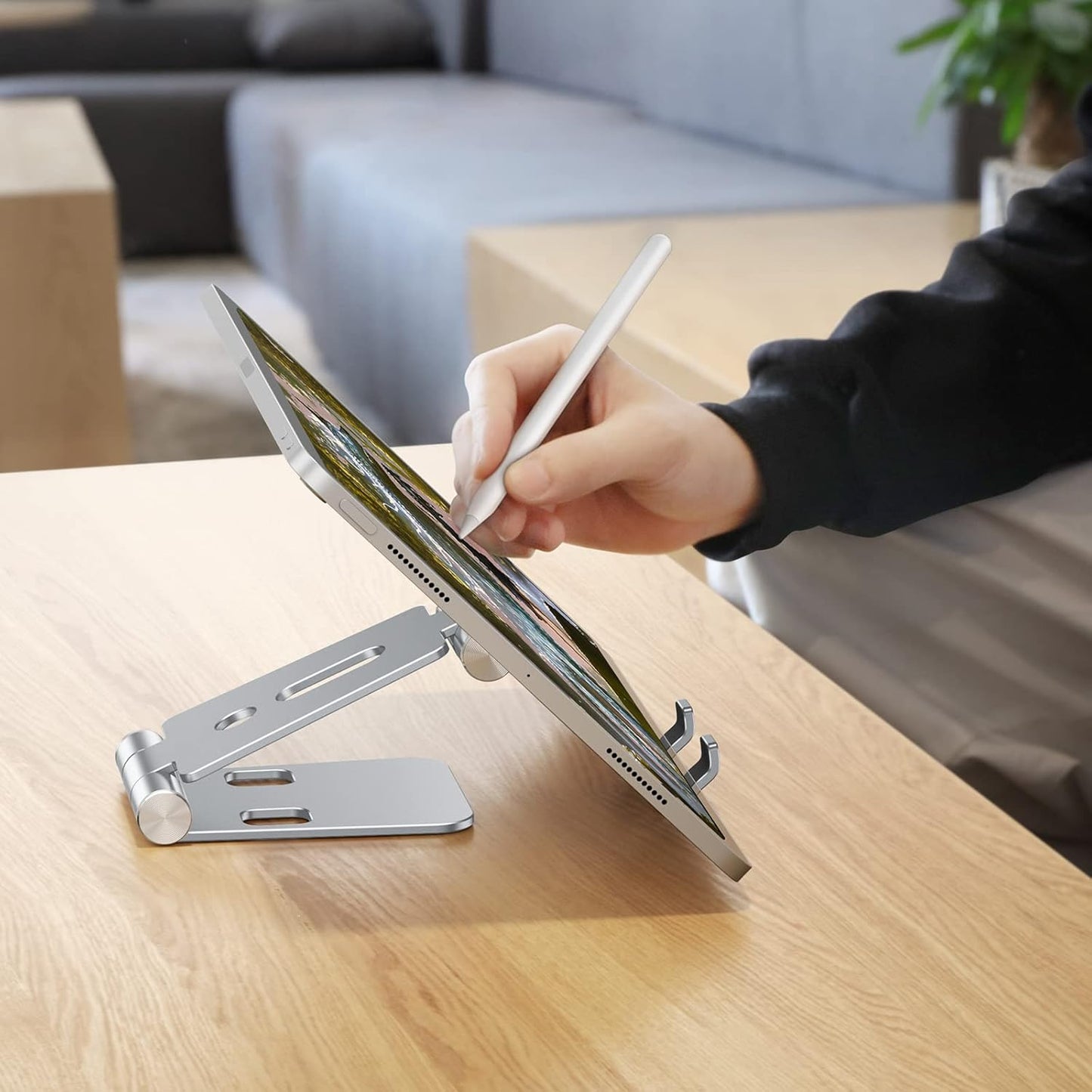 OMOTON Foldable Cell Phone Stand, C4 Portable Aluminum Phone Holder, Adjustable Phone Dock Cradle Compatible with iPhone 16/15/14 Pro Max, Samsung Galaxy, Small Tablets and Other Phones, Grey