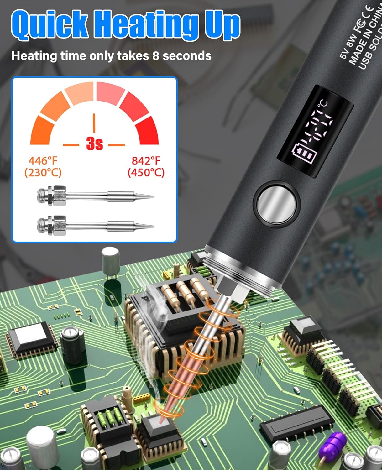 Cordless Soldering Iron Kit, 1400mAh Rechargeable Portable Cordless Soldering Iron, LCD Digital Adjustable Temperature Thermostatic Soldering Gun for Home Appliance Repair