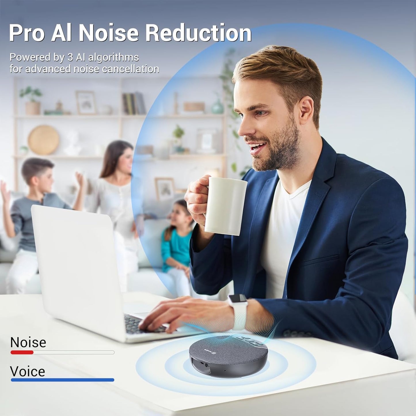 N newline Conference Speaker and Microphone, 4 AI Mics 360° Voice Pickup, Plug & Play, Bluetooth Speakerphone w/dongle, Wireless Daisy Chaining, Noise Reduction, for Meeting, Home Office, NewPie 91