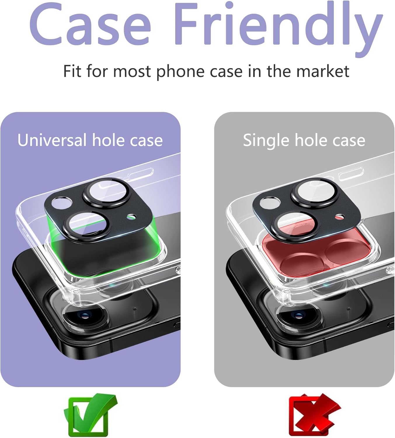 2 Pack Camera Lens Protector for iPhone 14 / iPhone 14 Plus,[Not Easy to Breakn ] AR Tempered Glass Strong Adsorption Metal Camera Cover Screen-purple