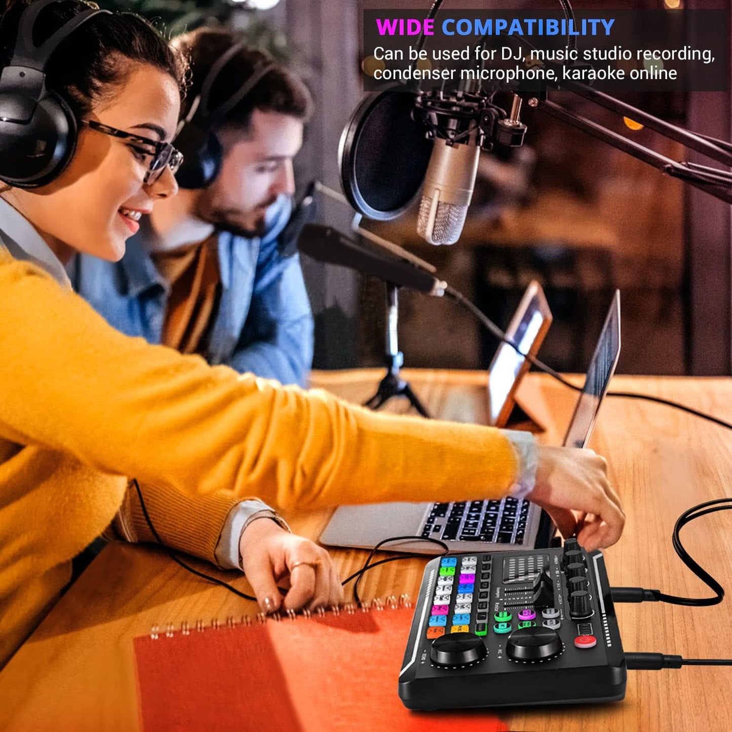 Facmogu F998 Live Sound Card Audio Mixer, Podcast Audio Interface with DJ Mixer Effects, Voice Changer with Sound Effects for PS4 PS5 Karaoke Tiktok YouTube Live Streaming Record Gaming