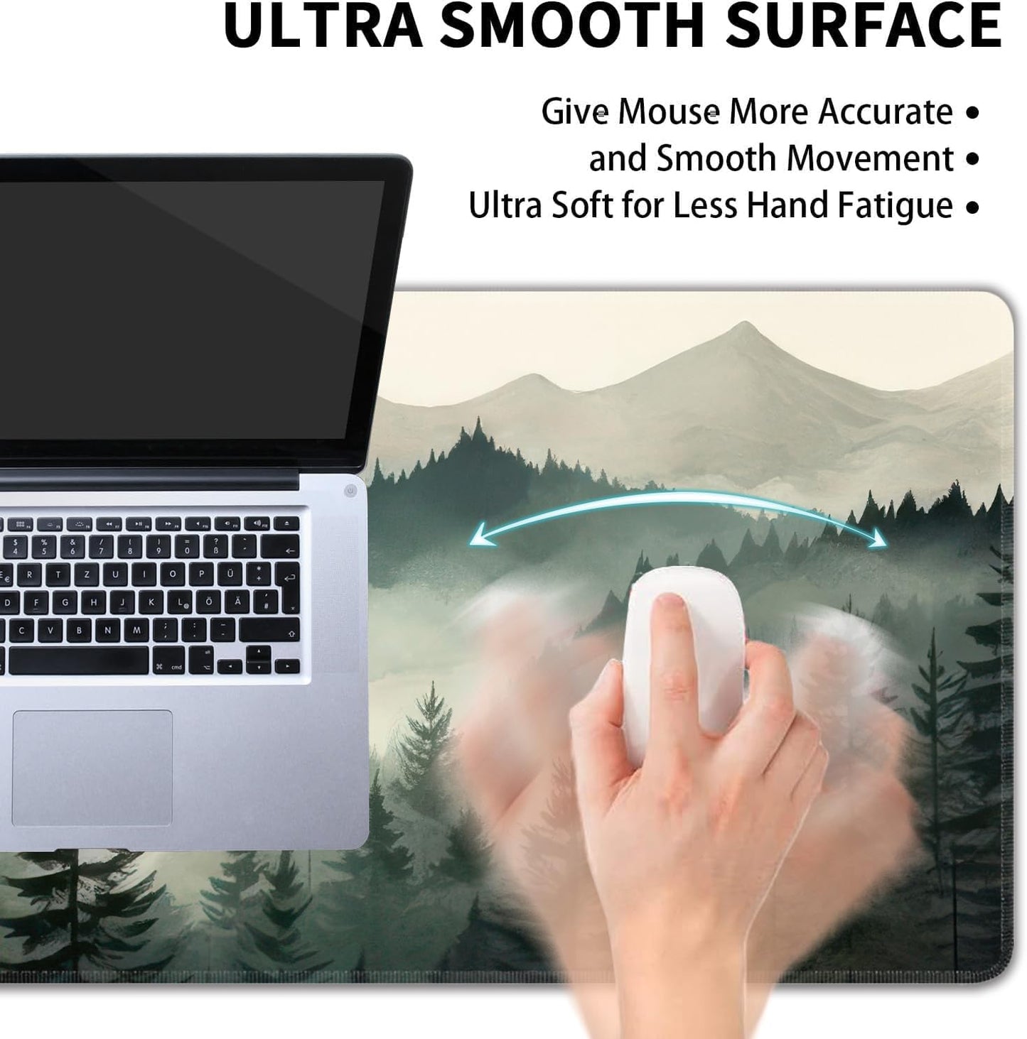 Misty Forest Large Mouse Pad,Gaming Keyboard Desk Pad,Extended Mouse Mat Non-Slip Rubber Base with Stitched Edges for Office Game Home XL 31.5"x11.8"