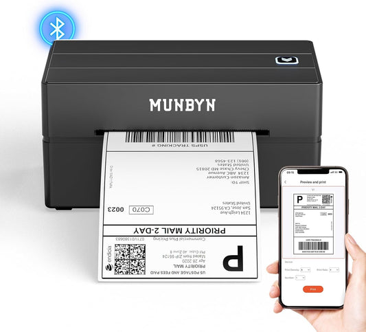 MUNBYN Bluetooth Thermal Label Printer, 130B Wireless 4x6 Shipping Label Printer for Shipping Packages Small Business Office or Home, Compatible with iPhone Android iPad Windows macOS Chrome Etsy eBay