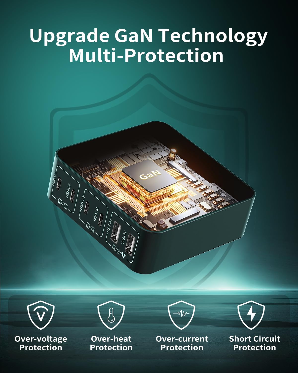 MSTJRY Charging Station for Multiple Devices : 130W 6 Port GaN Fast USB C Charger Station, Compact Multi Port PD 65W 45W Charger for MacBook Pro/Air/iPad iPhone 16 15/14/13/Pro Max/Galaxy