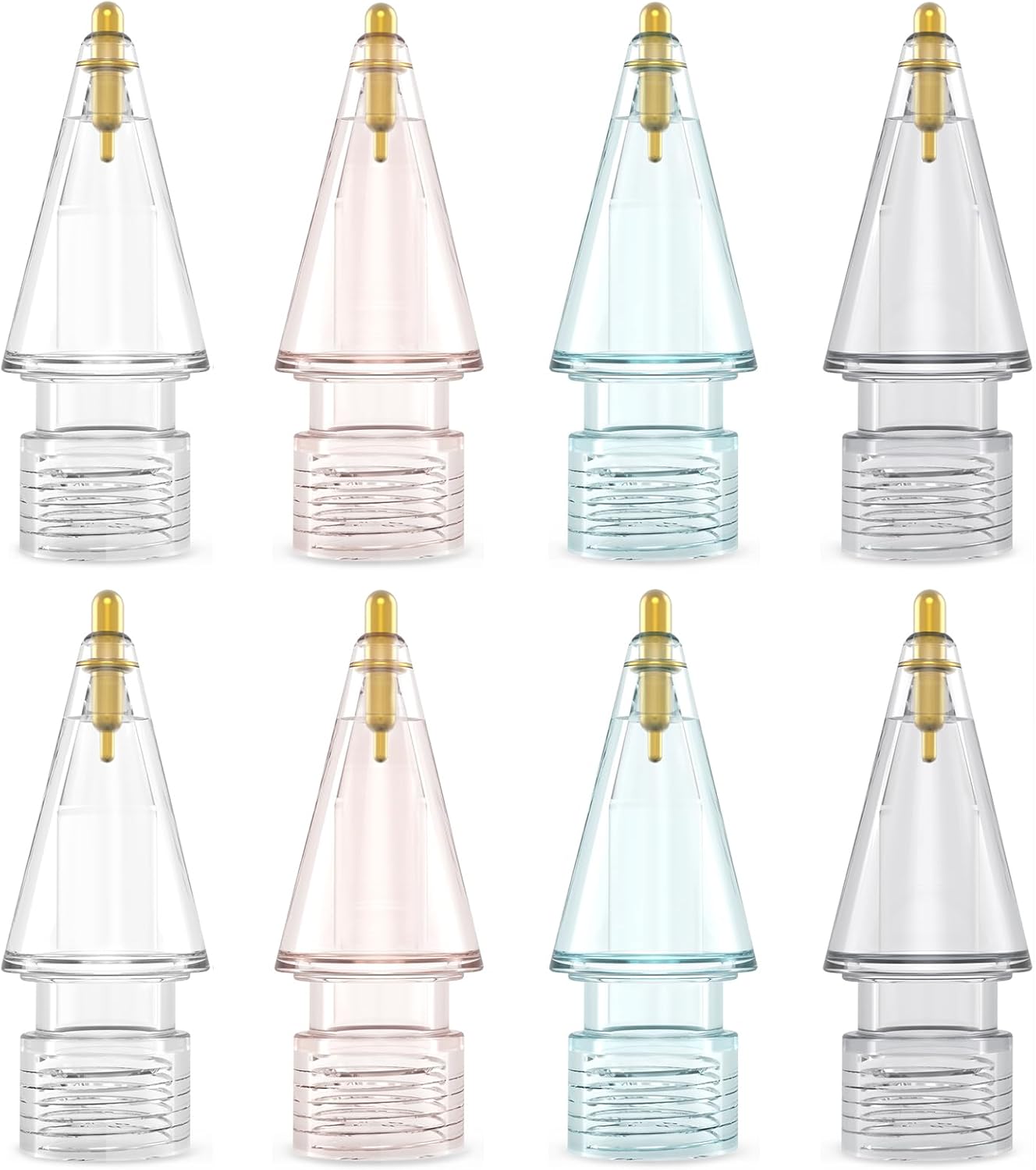 NIUTRENDZ 4 Pack Replacement Tips for Apple Pencil 2nd Generation and 1st Generation Fine Point Metal Tip, Wear-Resistant & Precise Control (Clear, Pink, Blue and Grey, 1.05mm + 1.95mm)