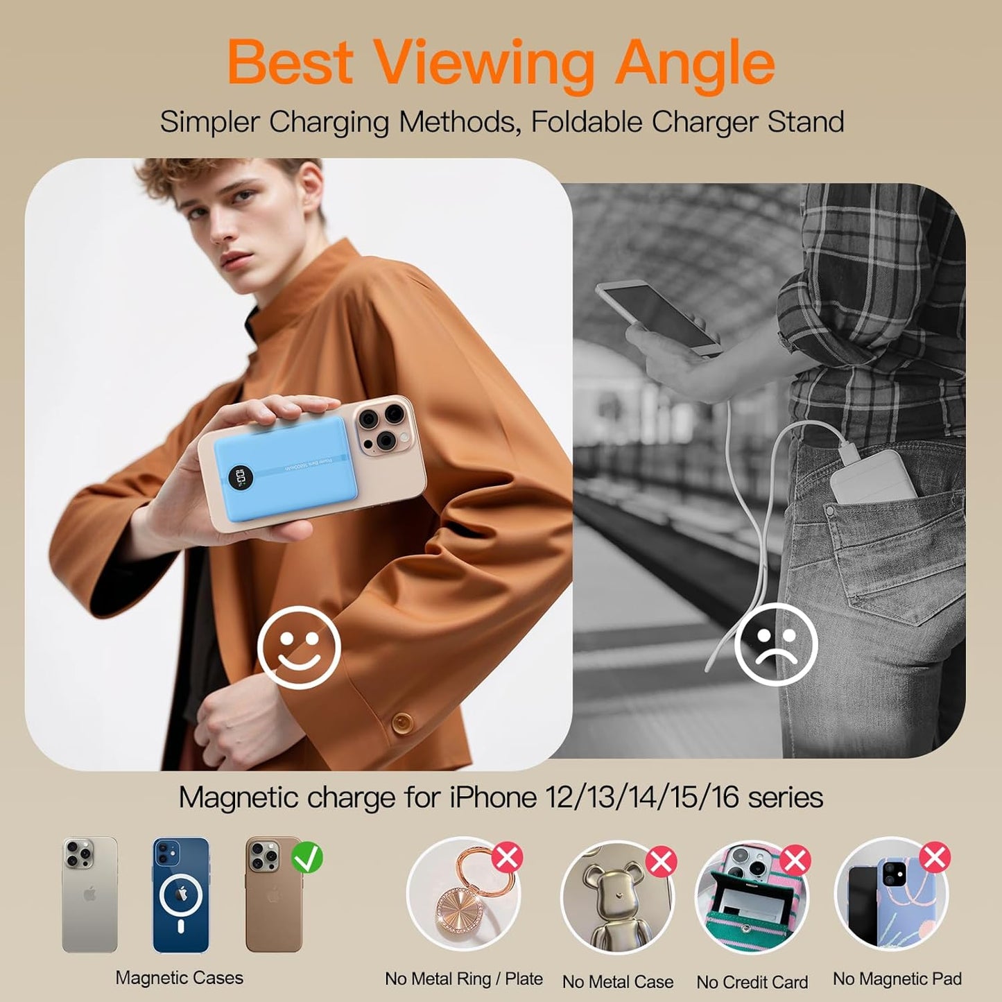 Magnetic Portable Charger, 16800mAh Wireless Power Bank, with 20W USB-C Fast Charging and LED Digital Display Magnetic Battery Pack, Compatible with iPhone 16/15/14/13/12 Full Series (2025)