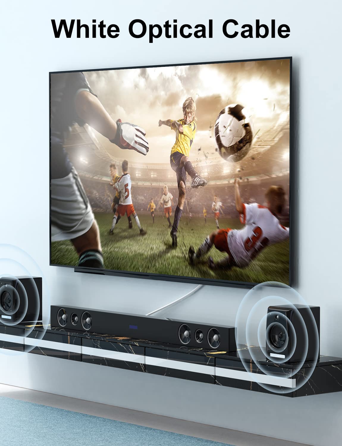 EMK White Optical Audio Cable [20ft/6M] - Digital SPDIF Toslink Fiber Optic Cable for Sound Bar, TV, Home Theater, Blu-ray Player - White, High-Speed, Low-Loss, Gold-Plated Connectors