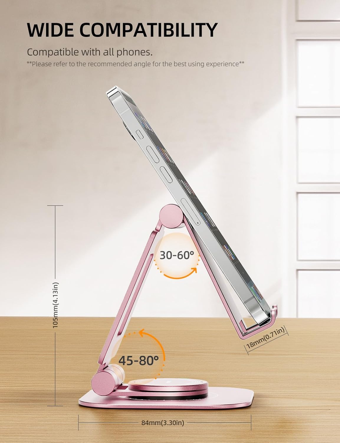 Nulaxy Rotatable Cell Phone Stand, Fully Adjustable Foldable Desktop Phone Holder Cradle Dock, Thick Case Friendly, Compatible with All Phones, Nintendo Switch, Rose Gold