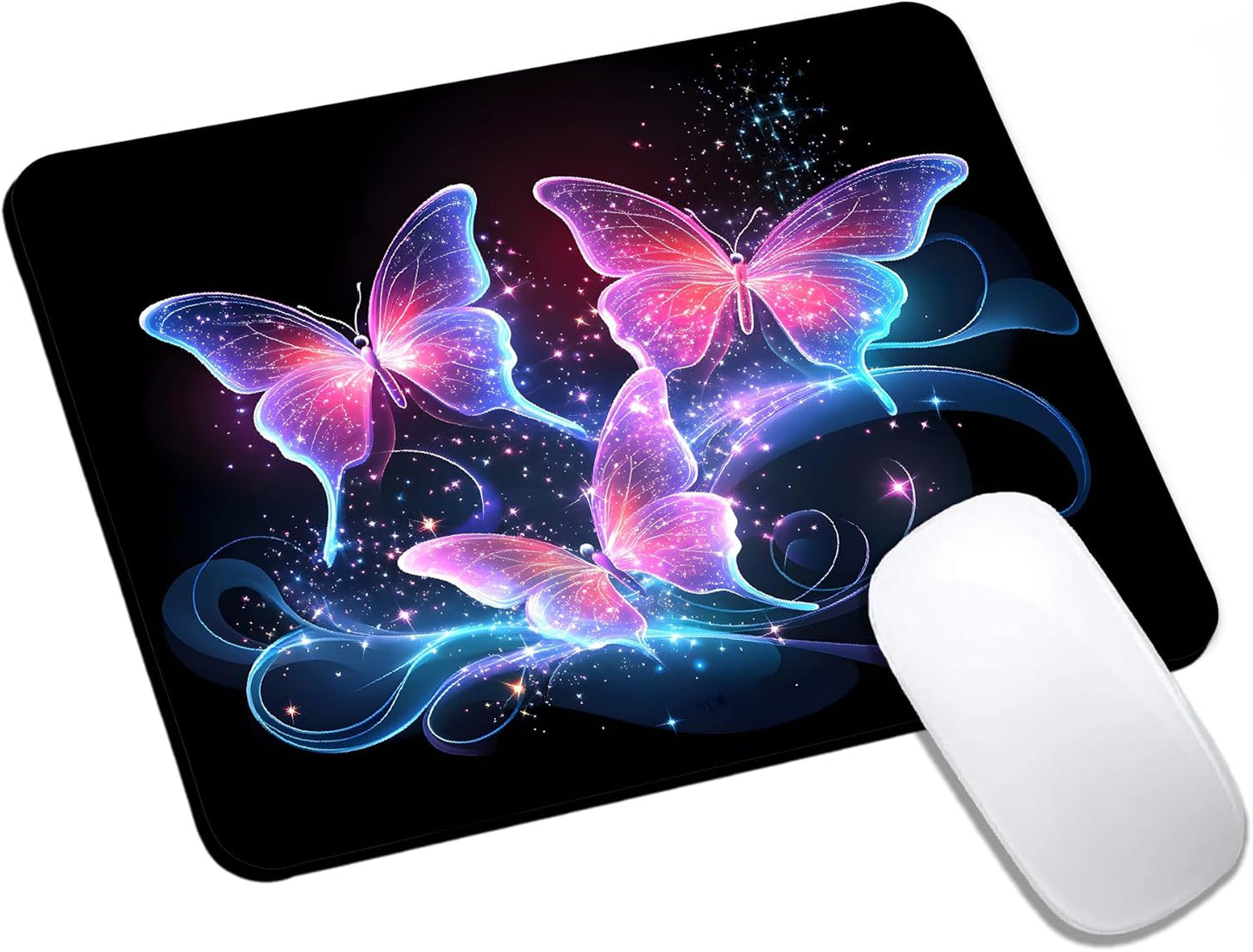 Mouse Pad, Cute Glitter Butterfly Mouse Pads for Desk, 9.5" x 7.9" Non-Slip Rubber Base Computer Mousepad with Women, Portable Square Design for Wireless Mouse and Pad Laptop Office & Travel