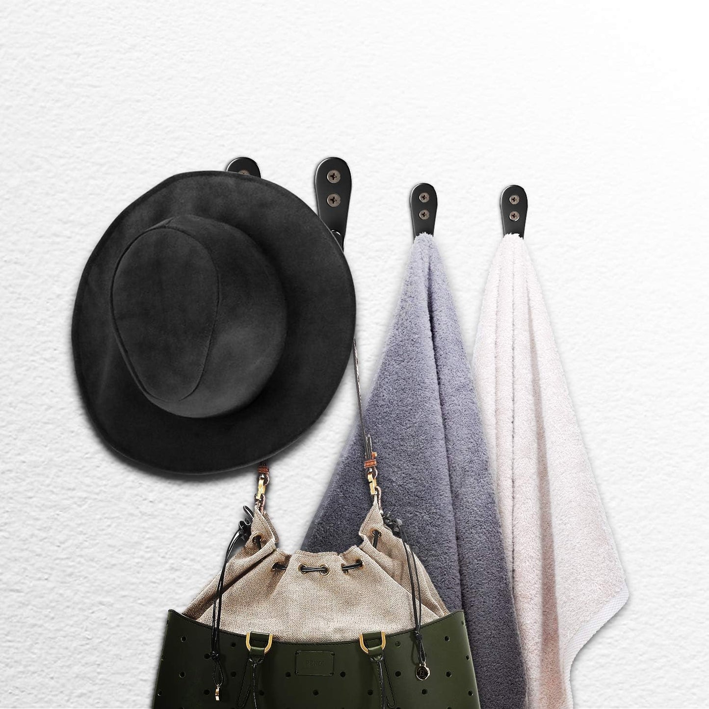 Flyisland Wall Hooks 8 Pcs, Coat Hooks Garage Hook Wall Mounted Hat Hangger Hooks Robe Hook Single Coat Hanger Heavy Duty (8 Pack, Black Round)