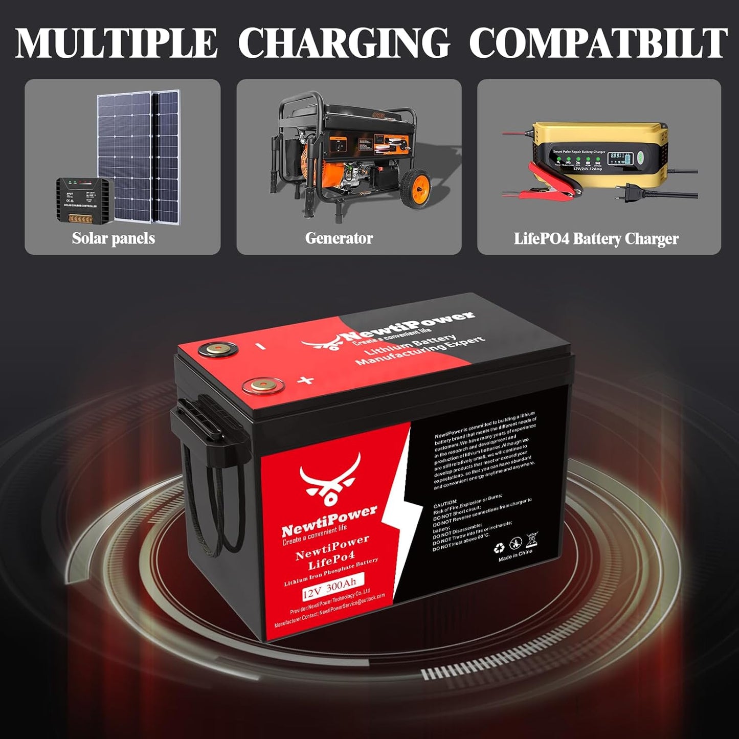 12V 300Ah Golf Cart Lithium LiFePO4 Battery with 200A BMS Grade A Cells Deep Cycle Rechargeable Battery,10000+ Cycles,Perfect for Golf Cart,Off Grid Applications (12.8V 300Ah-BLU)