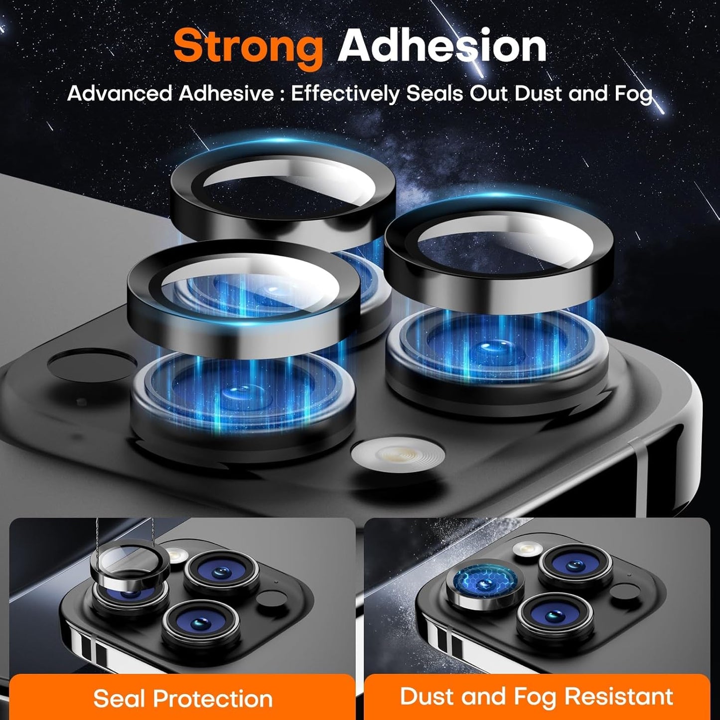 Camera Lens Protector for iPhone 16 Pro Max/16 Pro/15 Pro Max/15 Pro/14 Pro Max/14 Pro, Sapphire Glass Metal Individual Camera Cover Screen, Anti-drop, Case Friendly- Black Titanium