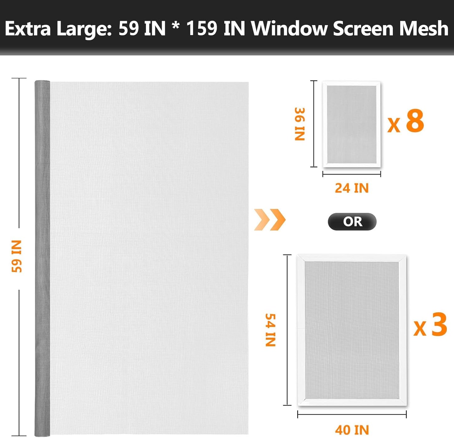 Window Screen Door Repair Kit, 59" x 159" Screen Door Mesh Replacement Kit, Durable Fiberglass Mesh Roll with Tools for Windows Doors Patio and Porch Replacement, Grey