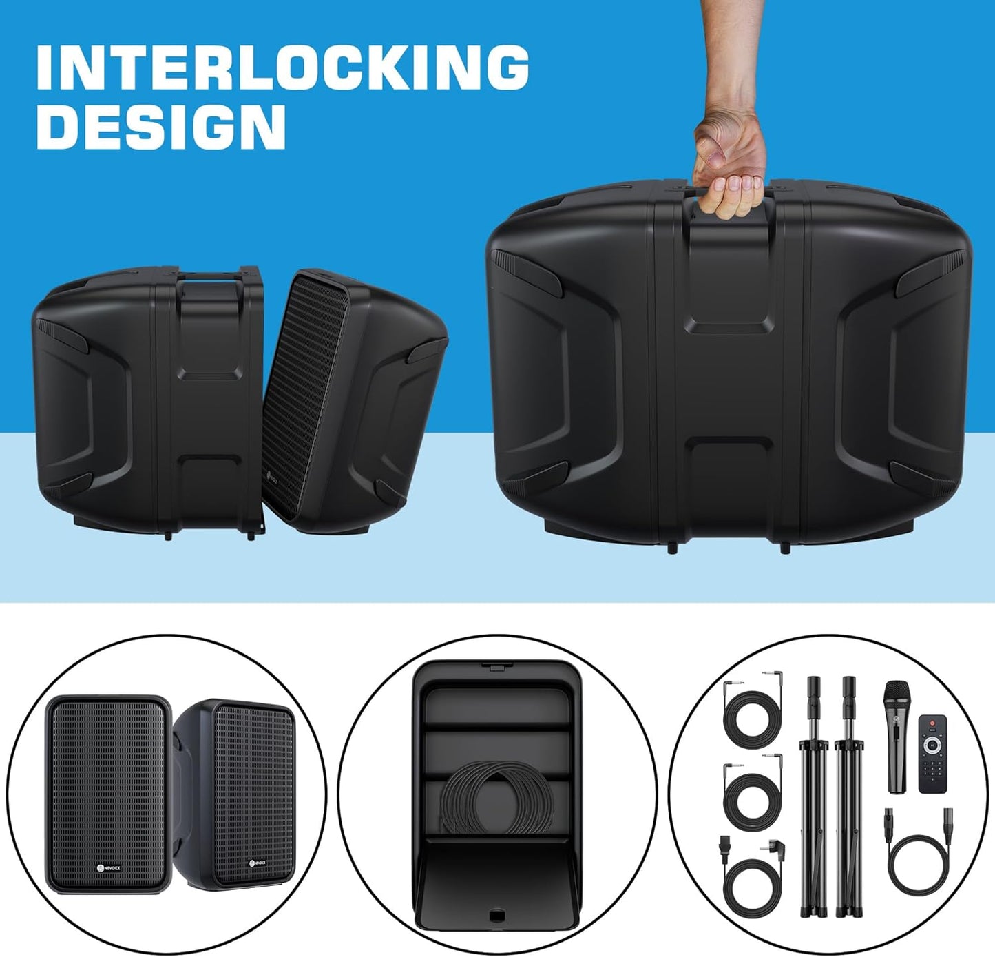 Professional Portable All-in-One 2-Way PA System Suitcase-Style Design with 8-Channel Mixer and 2X Speaker Stands,Bluetooth, Microphone, Remote Control for Performances, Presentations