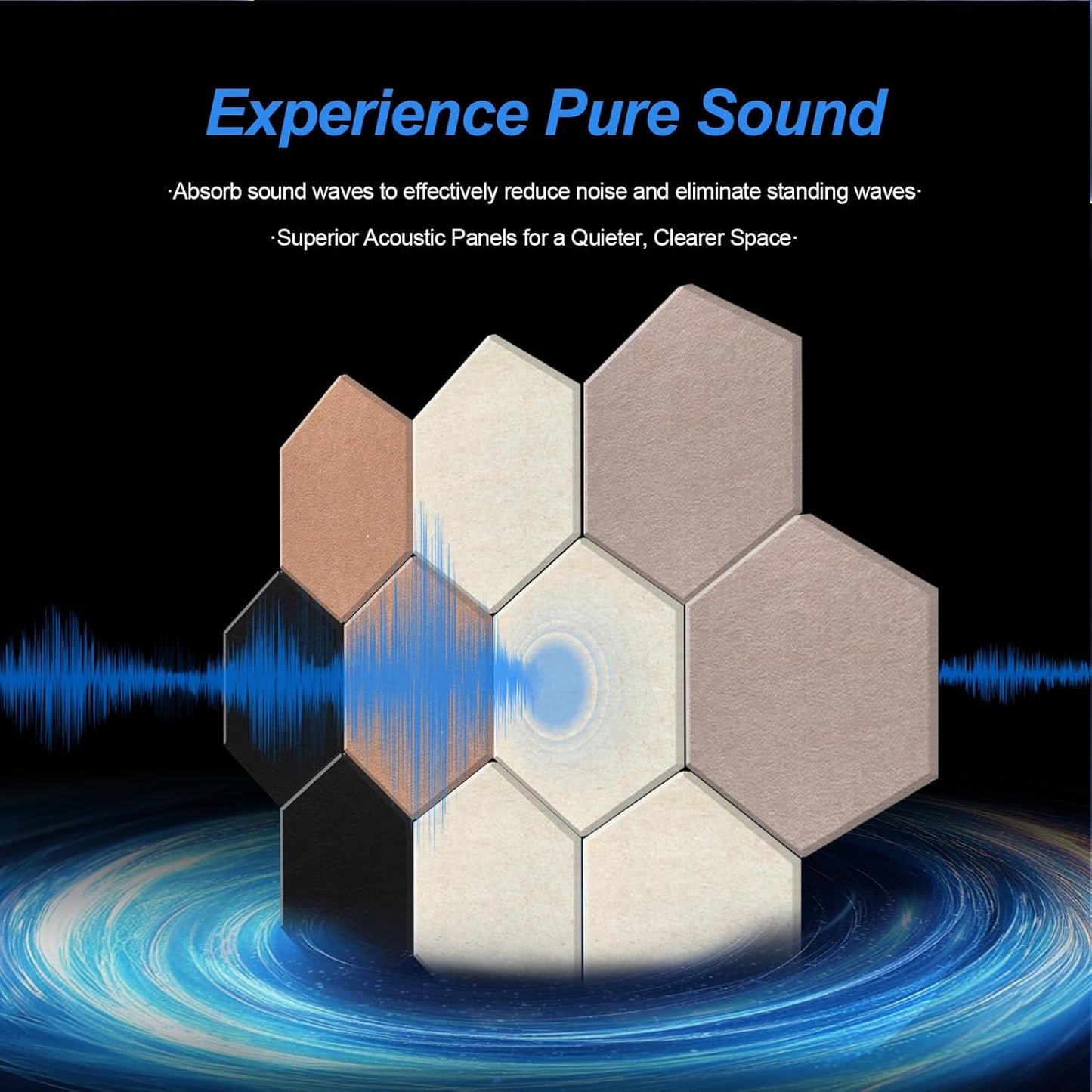 Mollywell Hexagon Acoustic Panels, High Density, Soundproofing, Decorative Noise Reduction Felt Wall Tiles for Studio, Home, Office (Deep Camel, Deep Brown, Black, Light Camel), 14x12x0.4 Inch