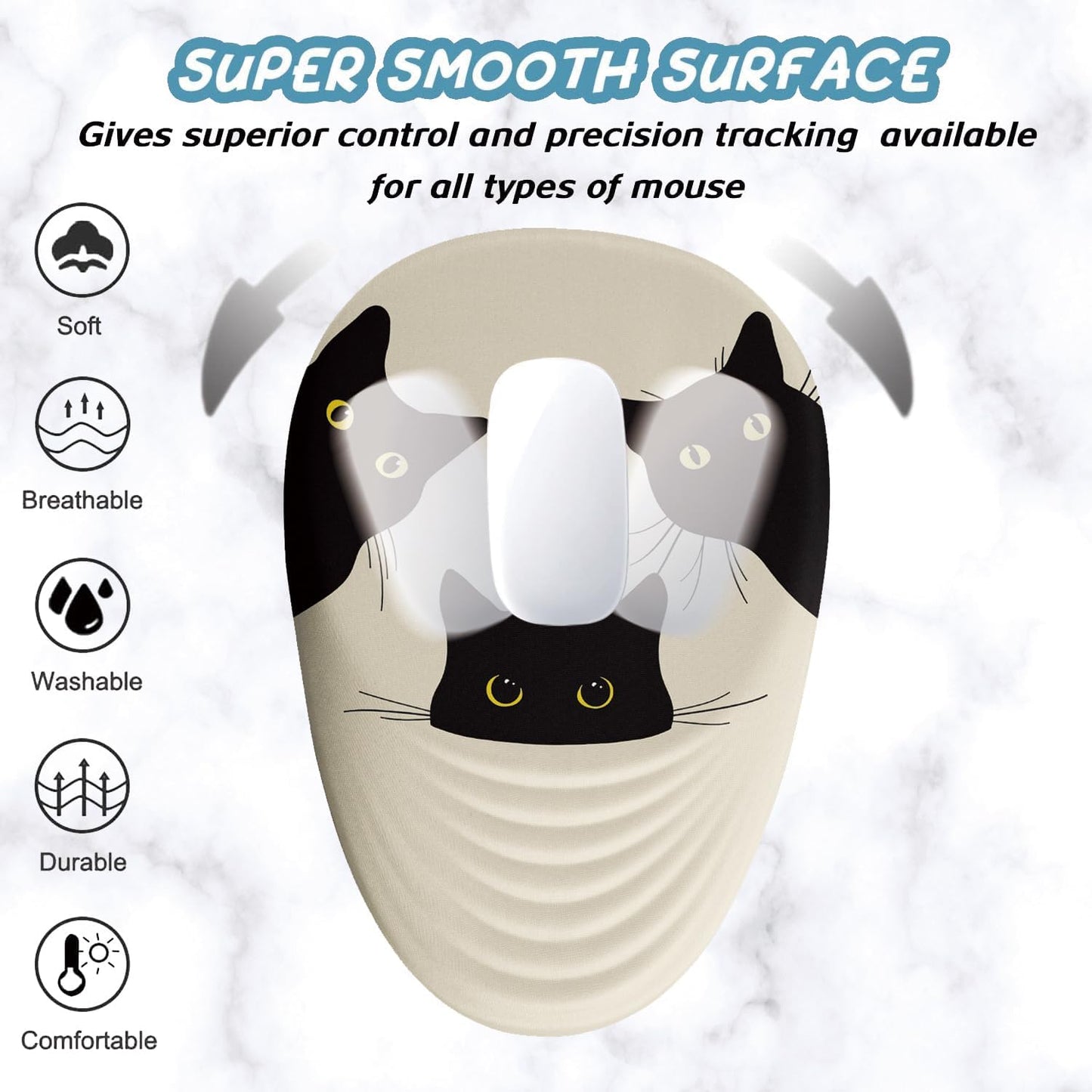 Mouse Pad, Ergonomic Mouse Pad with Wrist Rest Support and Non-Slip PU Base, Cute Computer Mousepad for Pain Relief, Office & Home, Beige Three Cats