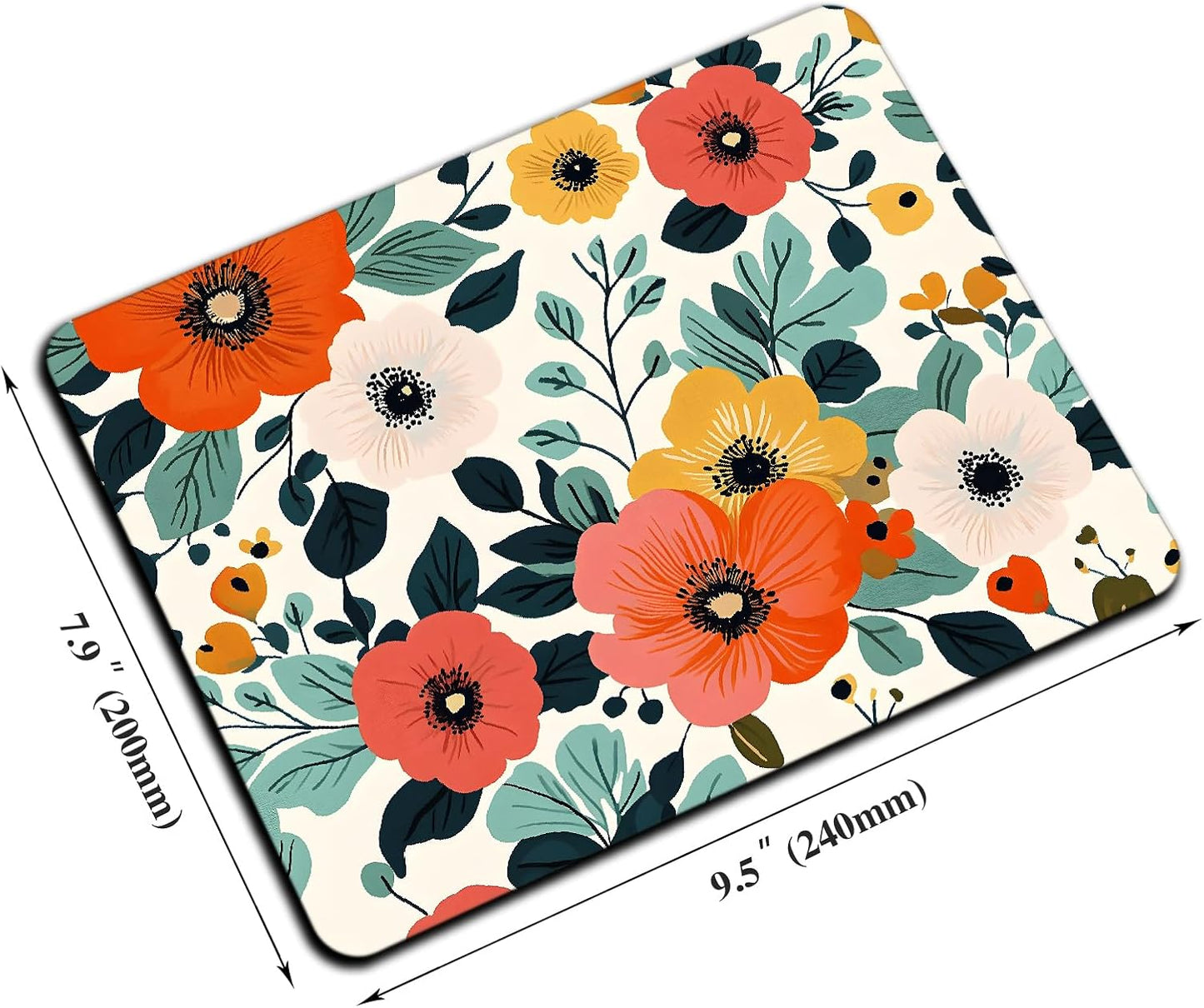 Mouse Pad, Cute Floral Pattern Flower Mouse Pads for Desk, 9.5" x 7.9" Non-Slip Rubber Base Computer Mousepad with Women, Portable Square Design for Wireless Mouse and Pad Laptop Office & Travel