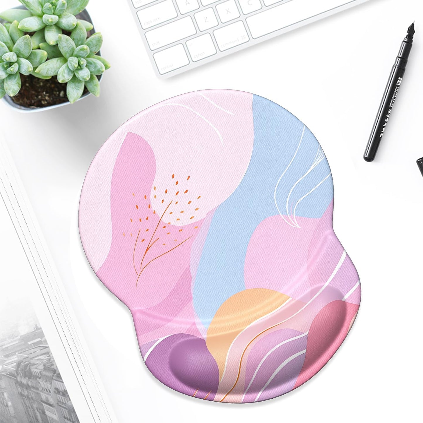 ITNRSIIET Ergonomic Mouse Pad with Gel Wrist Support Small Wrist Rest Smooth Surface Non-Slip PU Base Comfortable Office Supplies Pain Relief, 8.7 x 7.2 inches, Art Style Pattern
