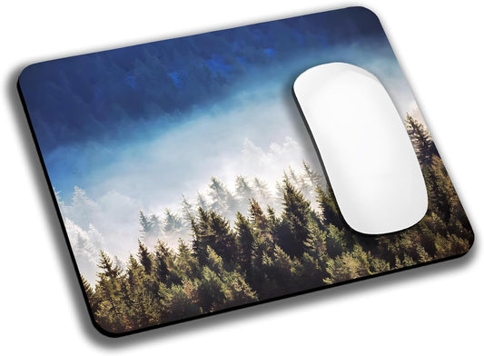 Natural Misty Forest Mouse Pads for Desk, Portable Wireless Computer Mouse pad Small Design with Women, Non-Slip Rubber Base Laptop Mousepad 9.5" x 7.9" Smooth Surface for Office & Travel