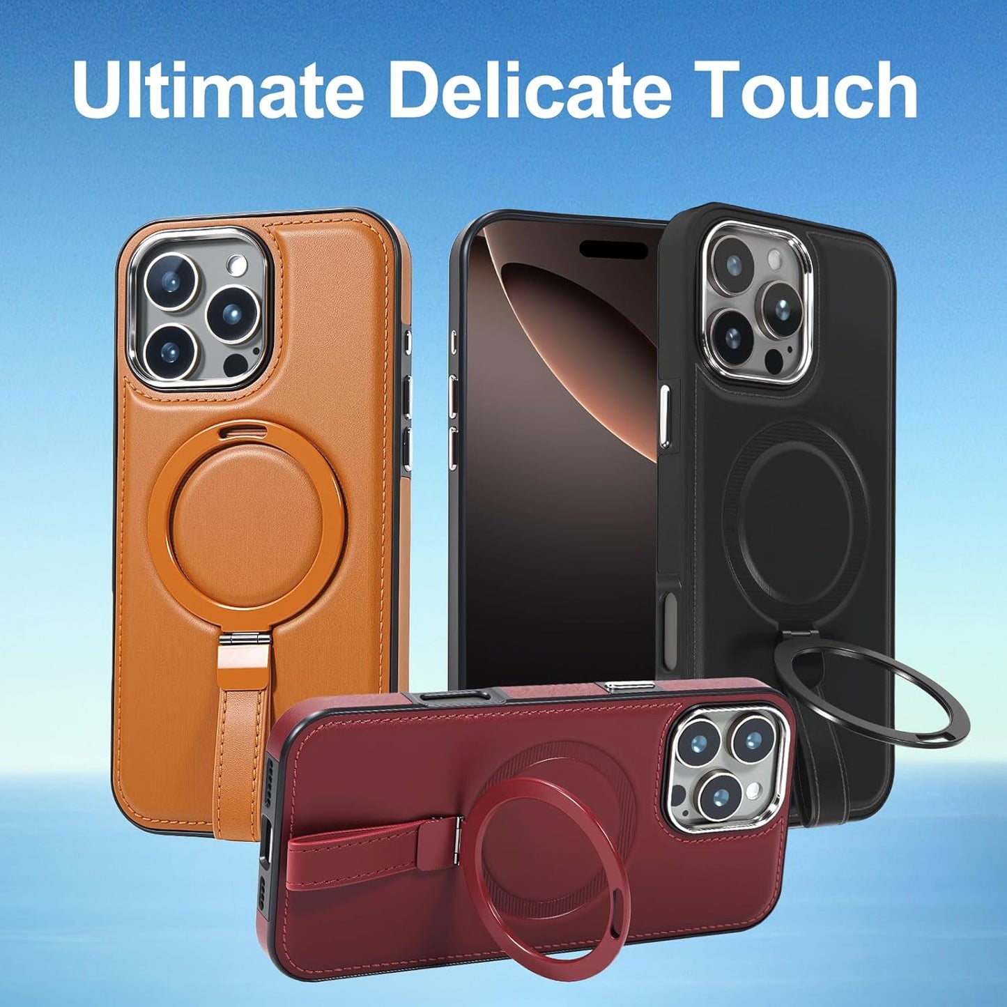 Leather Case, Suitable for iPhone 16 Pro Case, Invisible Magnetic Design, Equipped with a Lanyard and Foldable Stand, Black, Yellow and red (Yellow, iPhone 16 Pro)