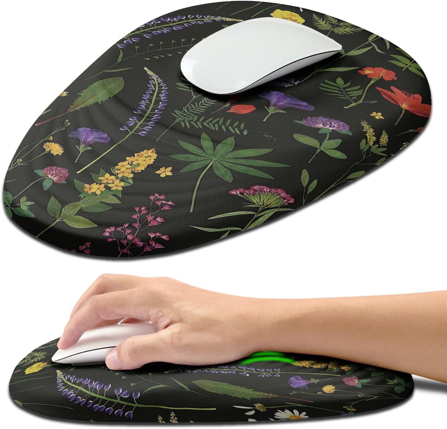 Hokafenle Ergonomic Mouse Pad Wrist Support with Stepped-Wedge Design, Wrist Rest Pain Relief Mousepad Filled with Memory Foam, Carpal Tunnel Mousepad for Wireless Mouse(12x8 inch, Foliage)