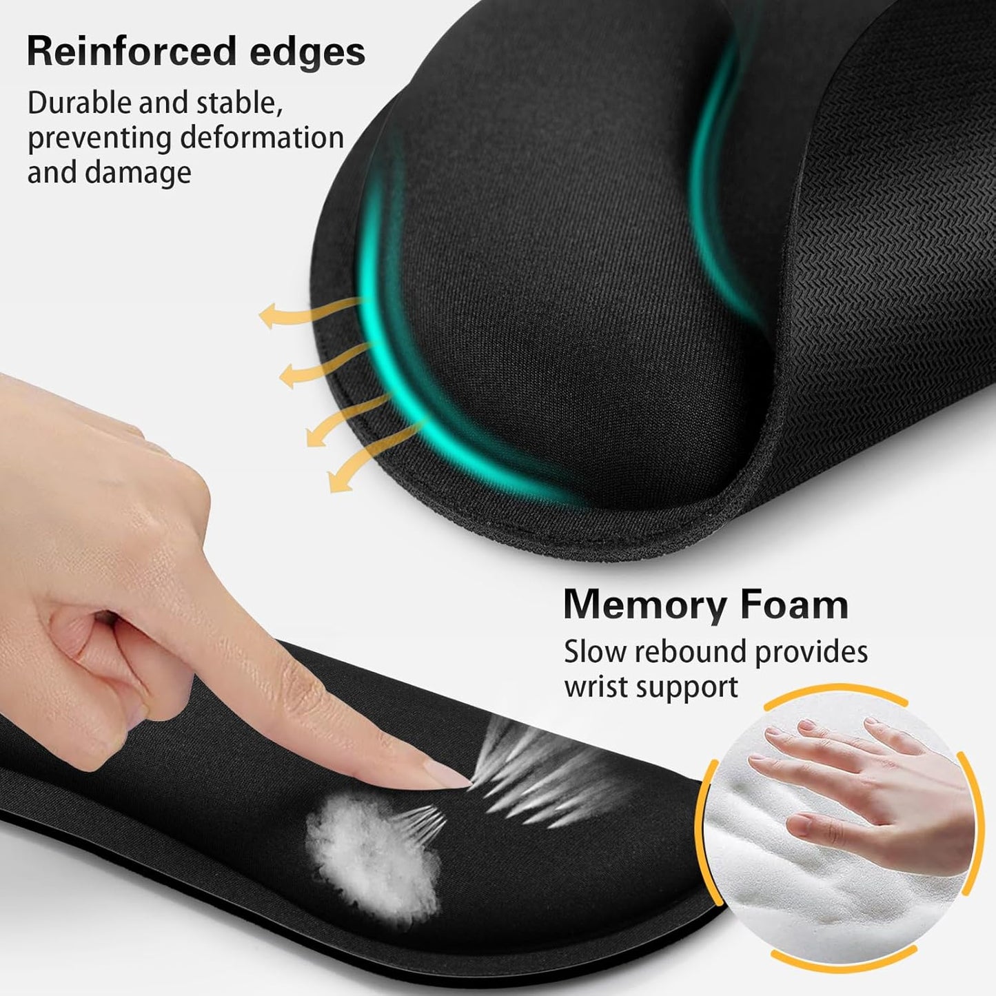 Ergonomic Keyboard Wrist Rest, Mouse Pad with Wrist Rest Black, Funny Gaming Mousepad with Wrist Support, Memory Foam Wrist Rest Set for Computer Keyboard, Office Desk Accessories