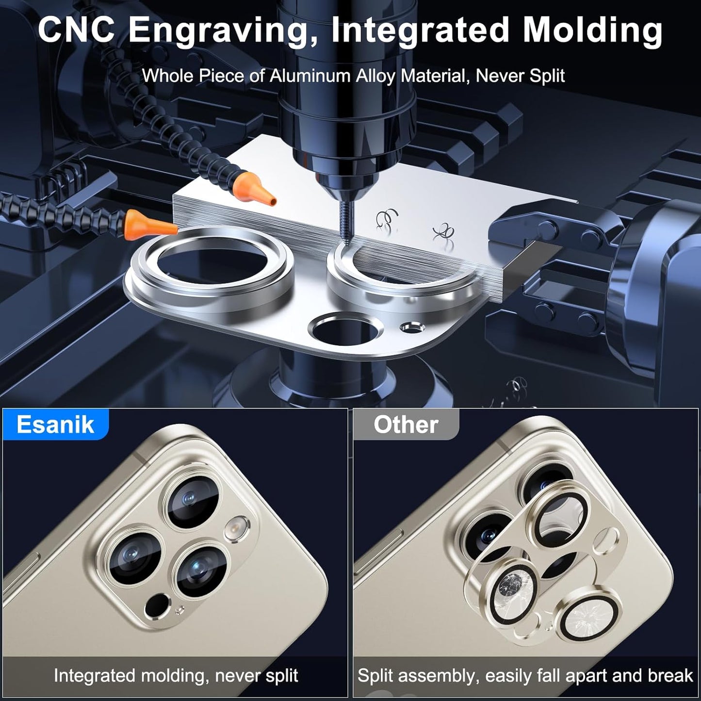 Esanik 2 Pack for iPhone 15 Pro/iPhone 15 Pro Max Camera Lens Protector (Natural Titanium)