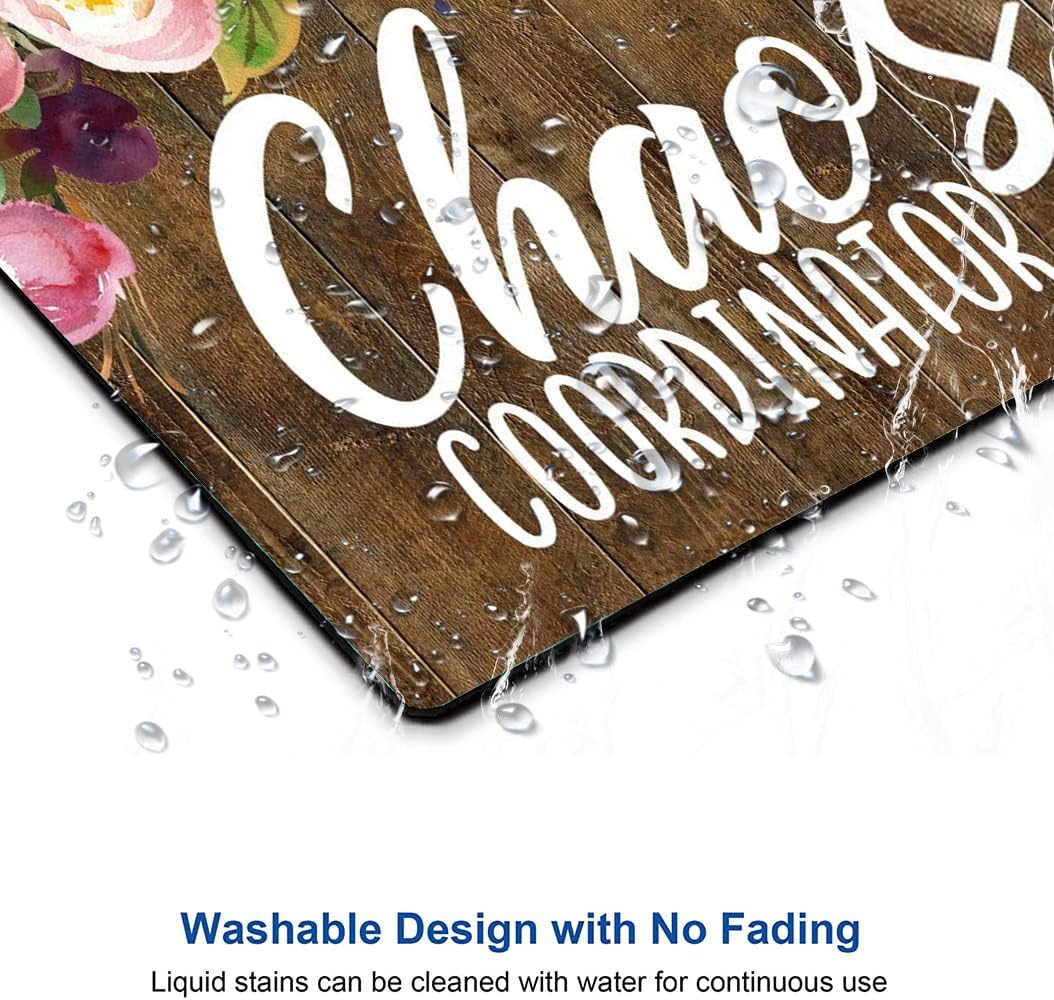 Mouse Pad, Chaos Coordinator Quotes Vintage Watercolor Floral Mouse Pad, Square Waterproof Mouse Pad Non-Slip Rubber Base MousePad