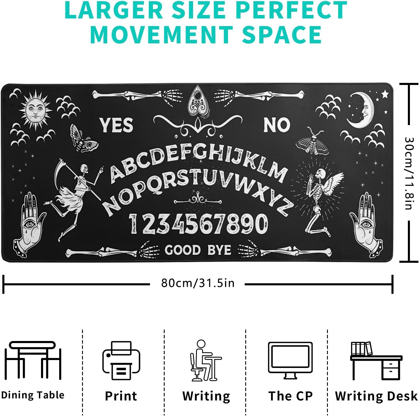 Mysterious Spirit Goth Gaming Mouse Pad 31.5x11.8 Inch Large Desk Mat Black Extended Pads Big Mousepad Non-Slip Rubber Base Keyboard Mat with Stitched Edges for Gaming Laptop Computer PC Desktop