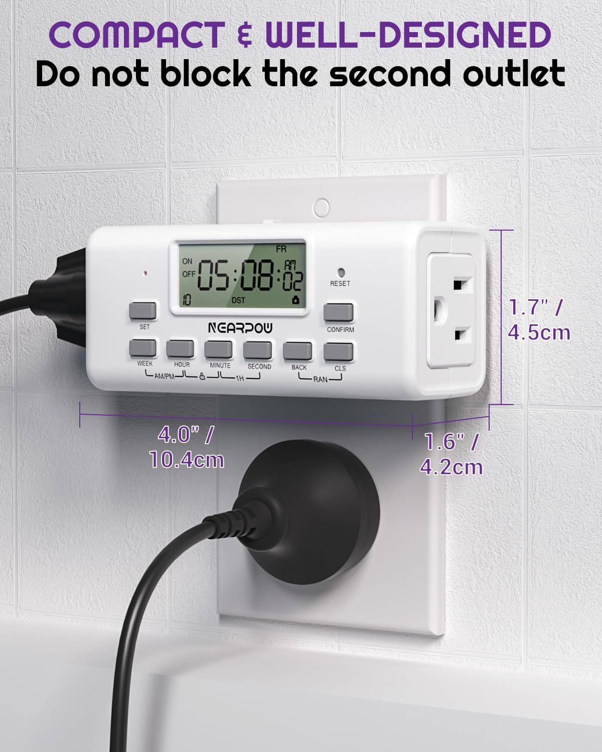 [2 Pack] NEARPOW Digital Timer For Lamp With Dual Outlets, Programmable Timer In Door, Outlet Timer For Lights,10 On/Off Programs, 24-Hour And 7-Day Programmable Electric Plug Timer,3 Prong, 15A/1875W