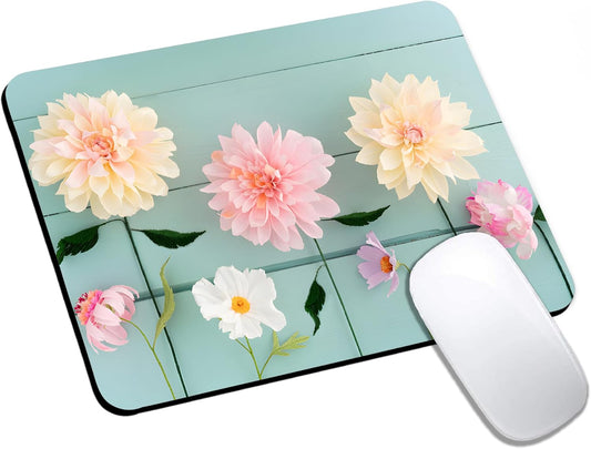 Mouse Pad, Cute Blue Wood Beautiful Flower Mouse Pads for Desk, 9.5" x 7.9" Non-Slip Rubber Base Computer Mousepad with Women, Portable Square Design for Wireless Mouse and Pad Laptop Office & Travel